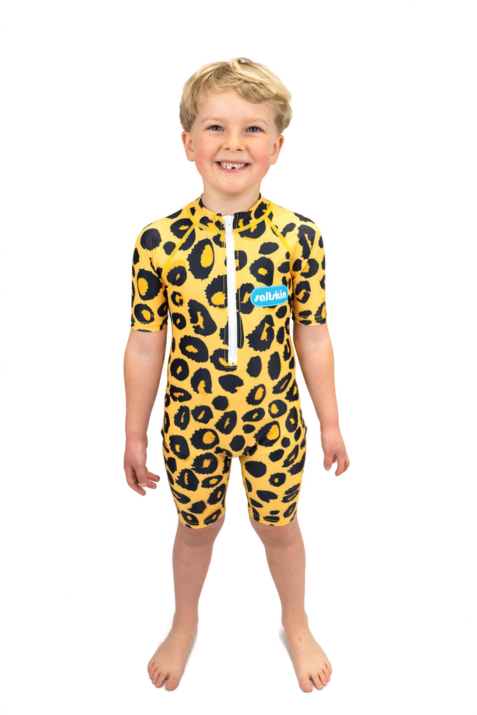 Saltskin Leopard kid Sun suit shorty