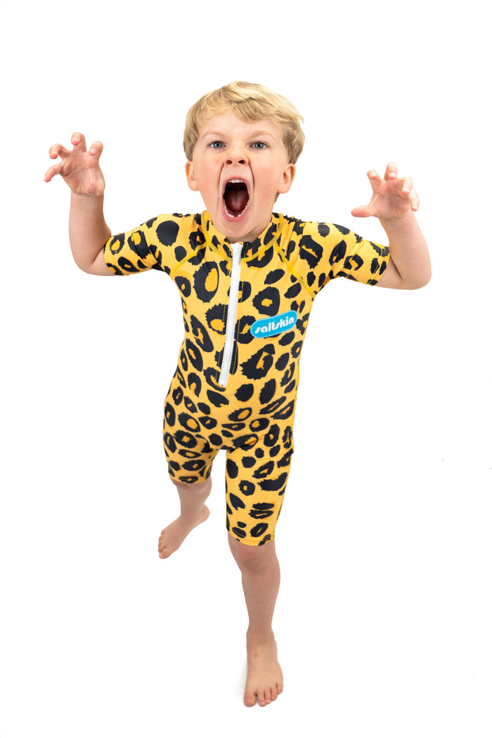 Saltskin Leopard kid Sun suit shorty